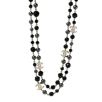 Chanel Pearl Beaded CC Long Necklace Black Ruthenium 1 of 4