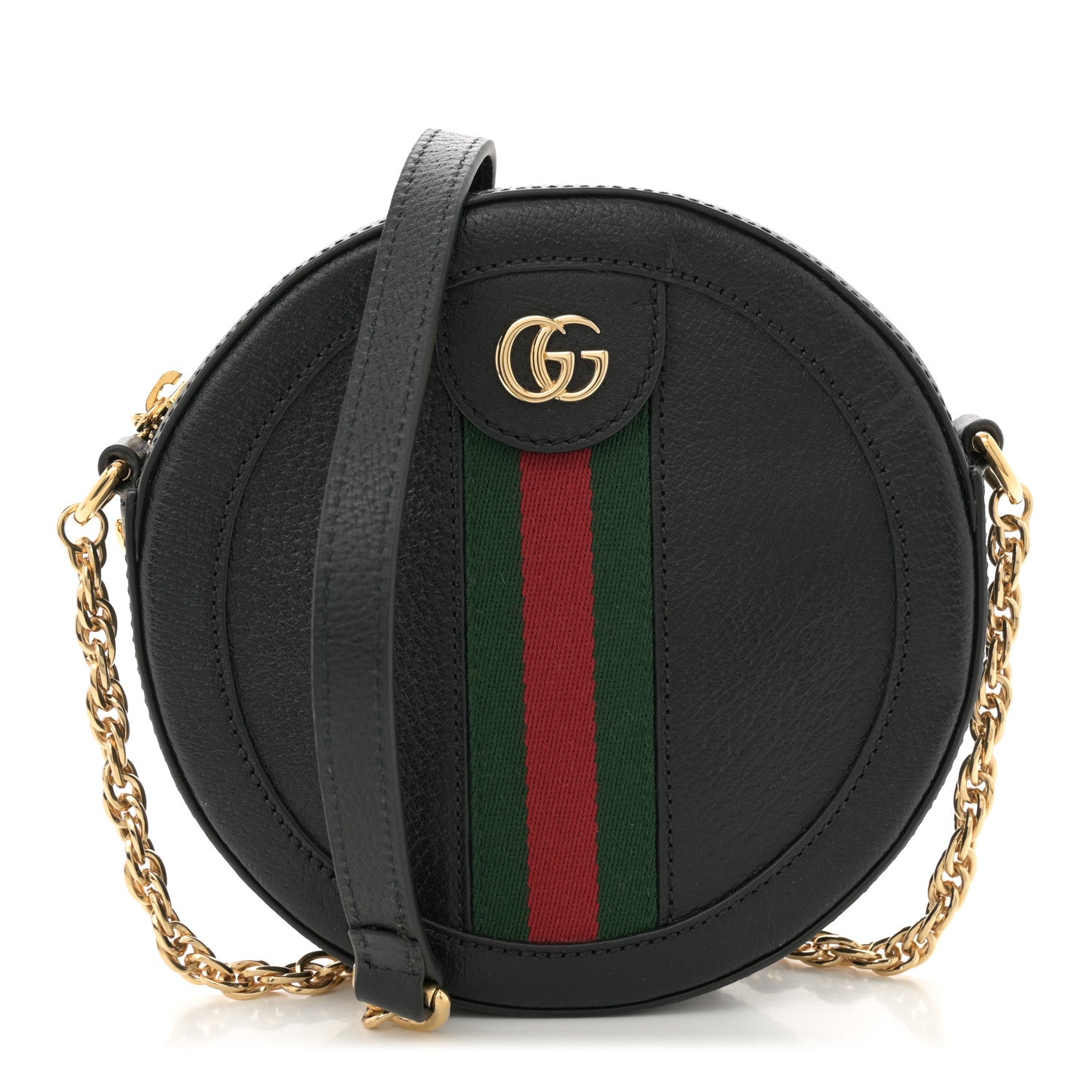 Gucci Grained Calfskin Web Mini Ophidia Round Shoulder Bag Black 1 of 11