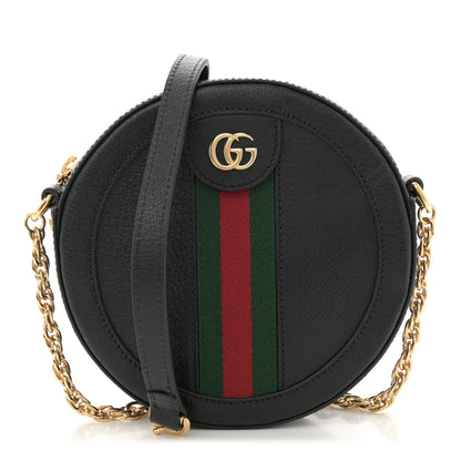 Gucci Grained Calfskin Web Mini Ophidia Round Shoulder Bag Black 1 of 11