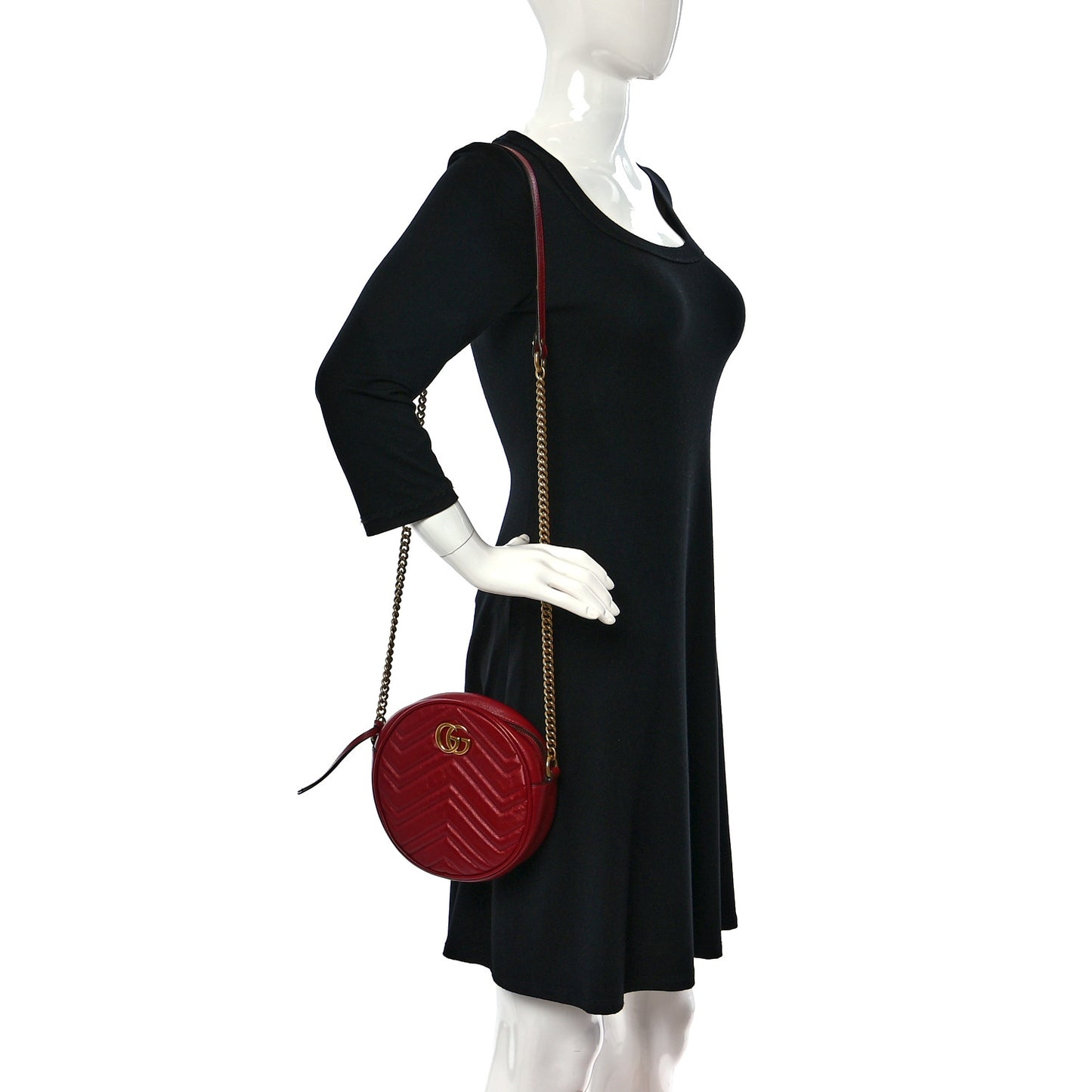 Glazed Calfskin Matelasse Heart Mini GG Marmont Round Shoulder Bag Romantic Cerise