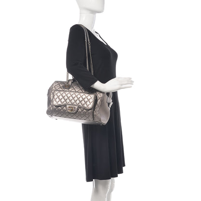 Chanel Metallic Grained Calfskin Quilted Large Casual Pocket Bowling Bag Silver 2 of 14