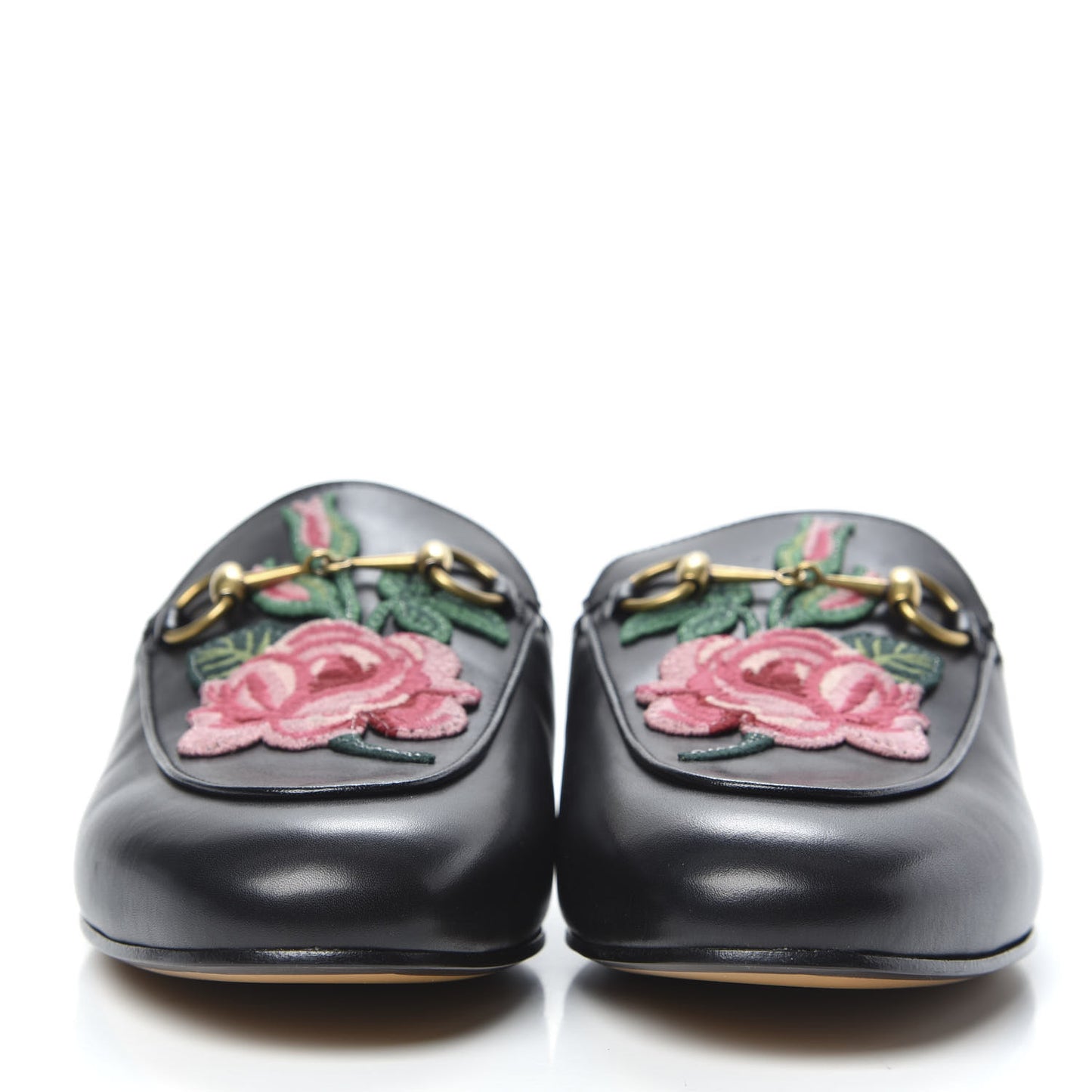 Calfskin Flower Embroidered Princetown Slippers 38.5 Black