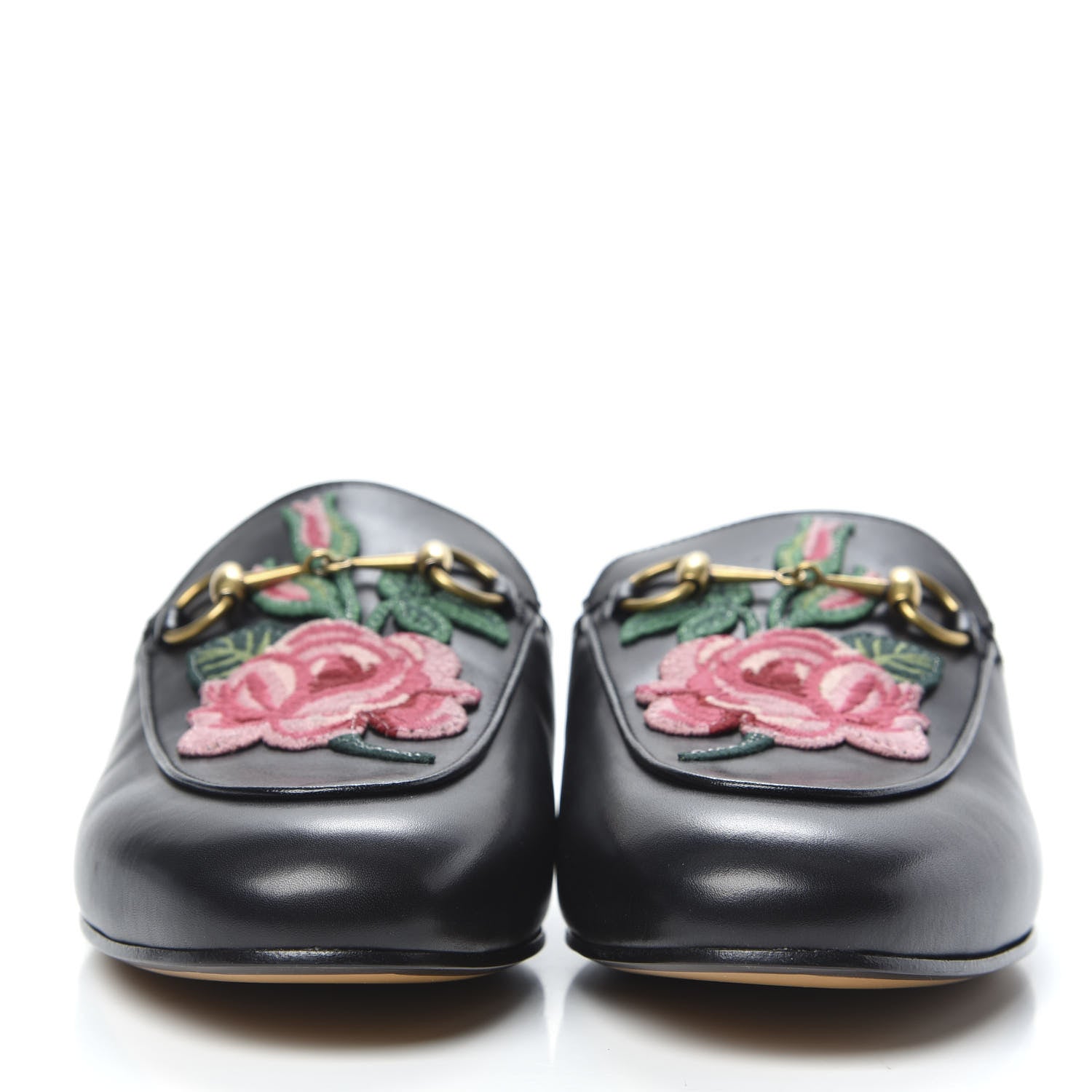 Gucci Calfskin Flower Embroidered Princetown Slippers 38.5 Black 2 of 9