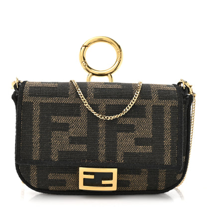 Fendi Glazed Fabric FF 1974 Nano Baguette Charm Mogano Panna 2 of 21