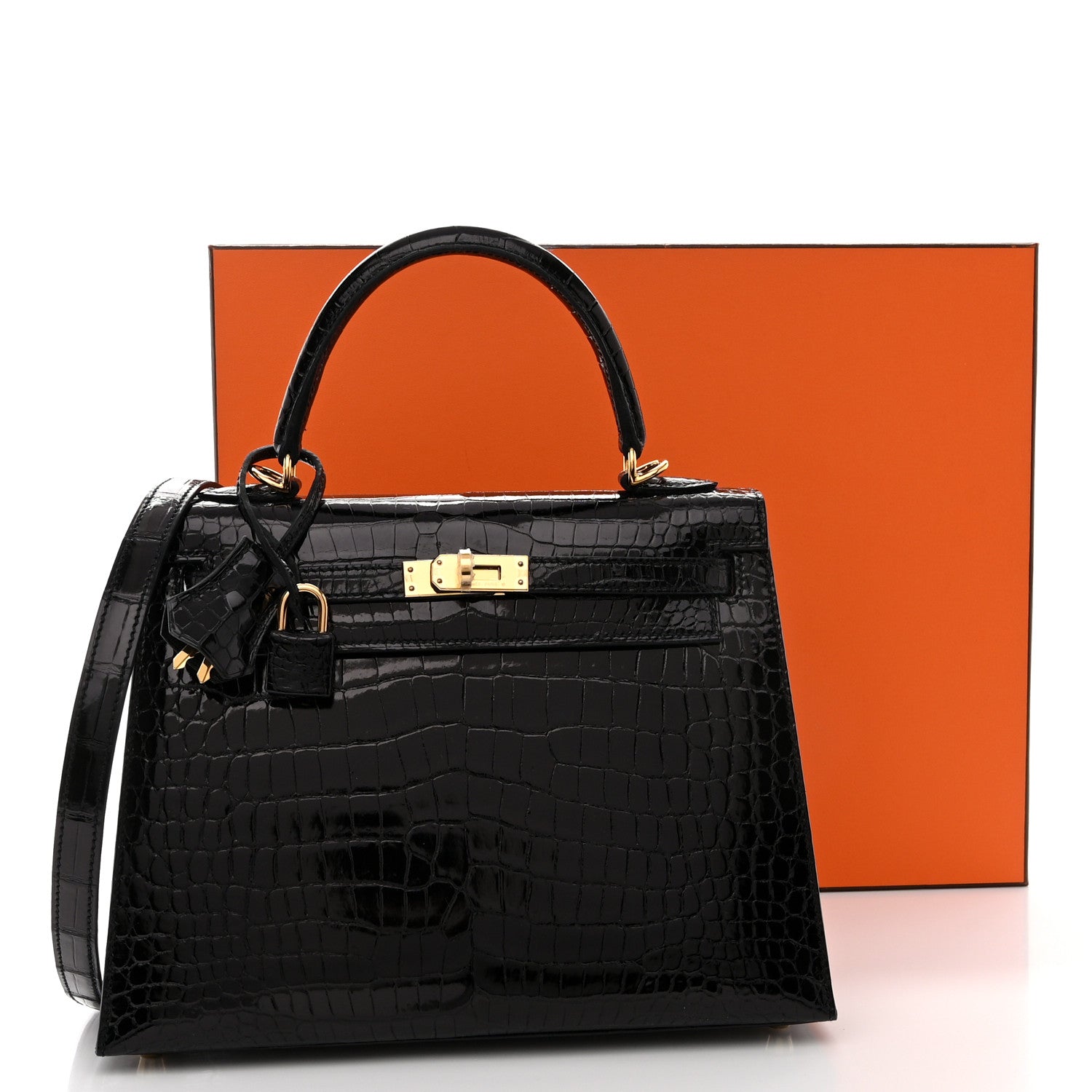 Hermes Shiny Porosus Crocodile Kelly Sellier 25 Black 11 of 11