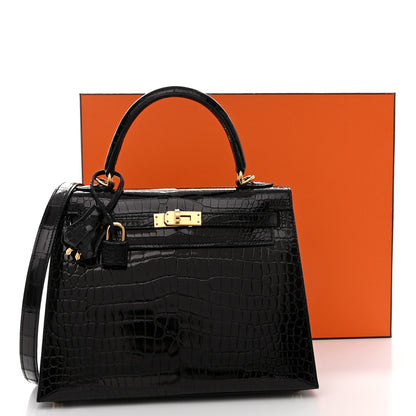 Hermes Shiny Porosus Crocodile Kelly Sellier 25 Black 11 of 11