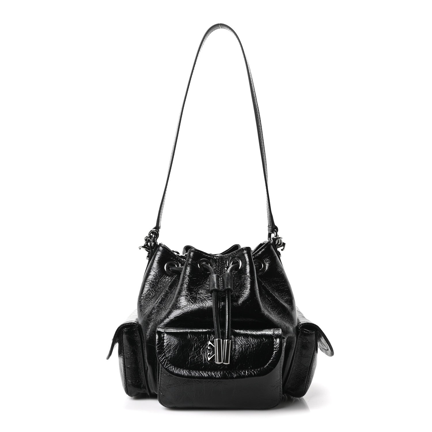 Off-White Calfskin Dumbo B Chain Pocket Bucket Bag Black 1 of 9