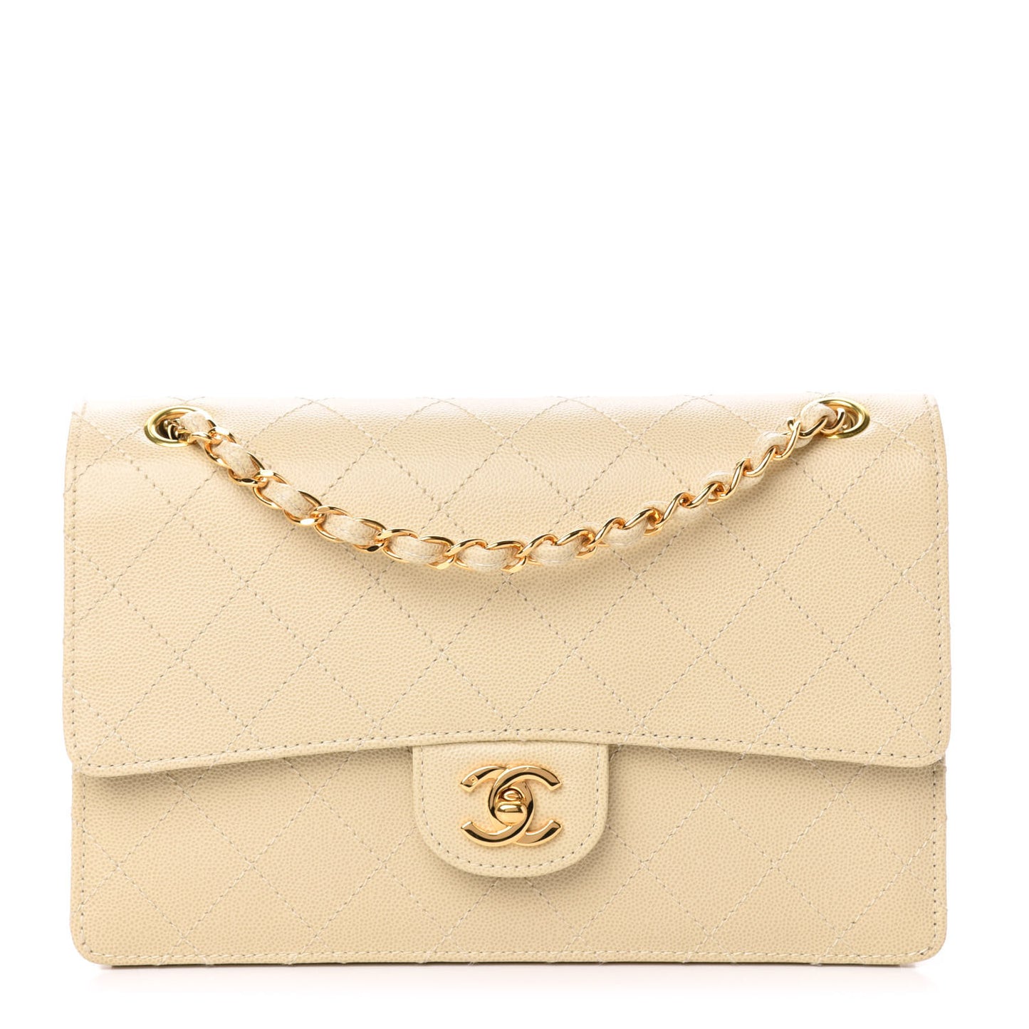 Caviar Stitch Medium Single Flap Beige Clair