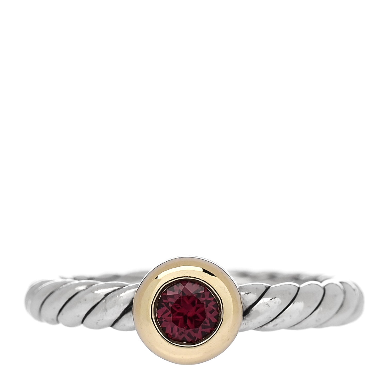 David Yurman Sterling Silver 14K Yellow Gold Garnet Petite Cable Ring 51 5.75 1 of 5