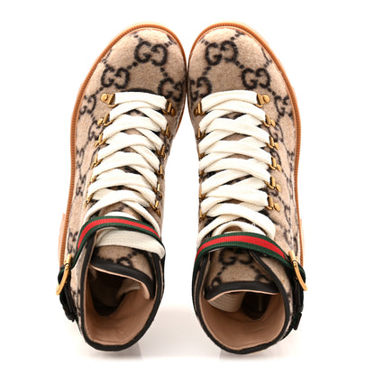 Gucci Covered Wool Big GG Monogram Womens Lace Up Combat Ankle Boots 39 Beige Ebony Cocoa 2 of 10