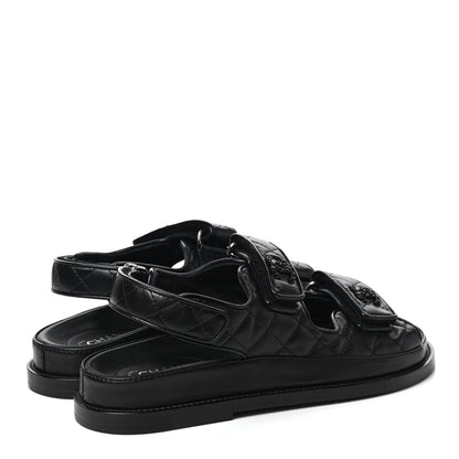 Chanel Lambskin Velcro Dad Sandals 36 Black 4 of 8
