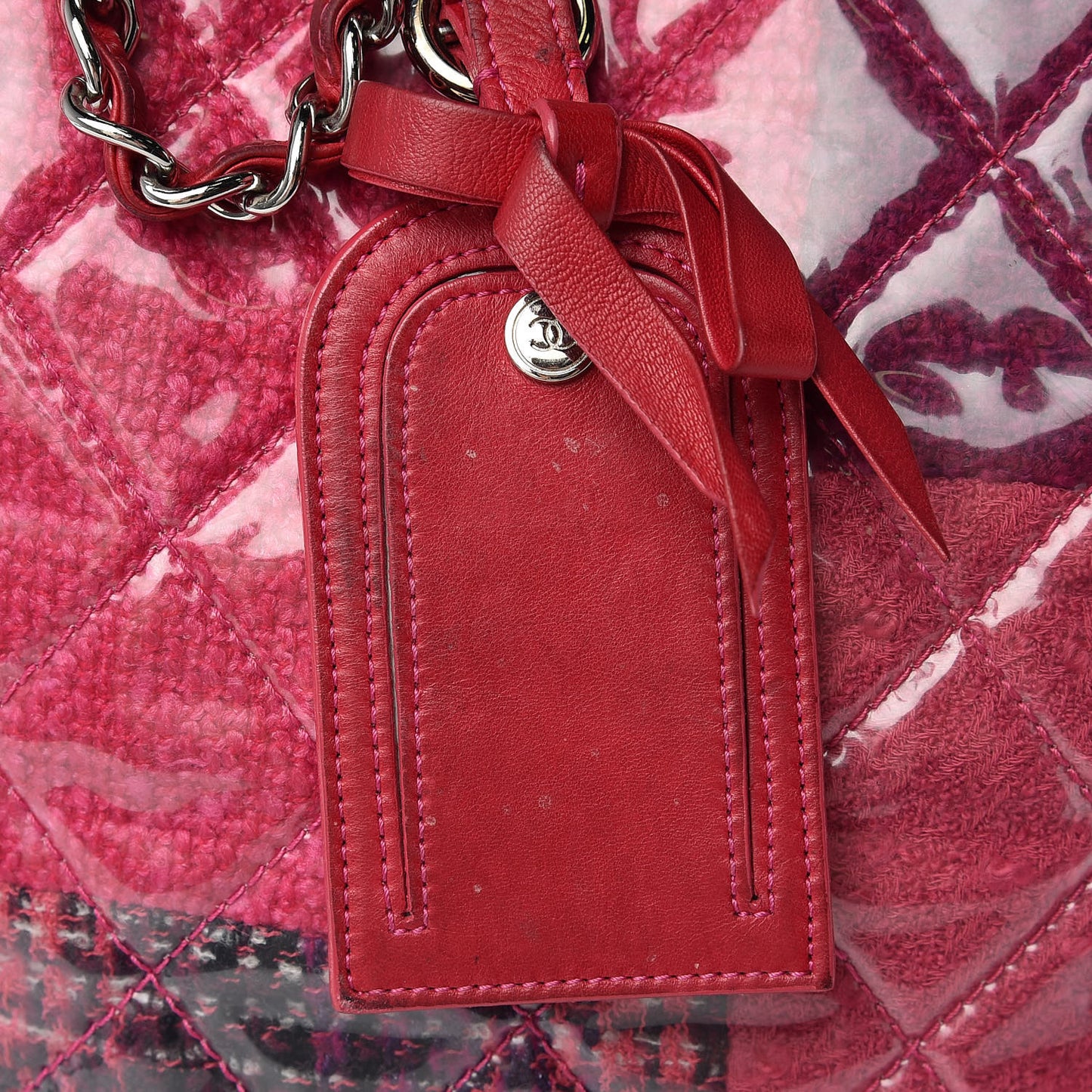 Vinyl Funny Tweed Patchwork Tote Fuchsia