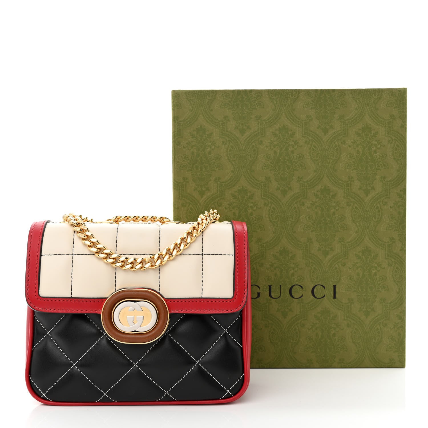Gucci Calfskin Quilted Mini Deco Shoulder Bag Mystic White Red Black 11 of 11