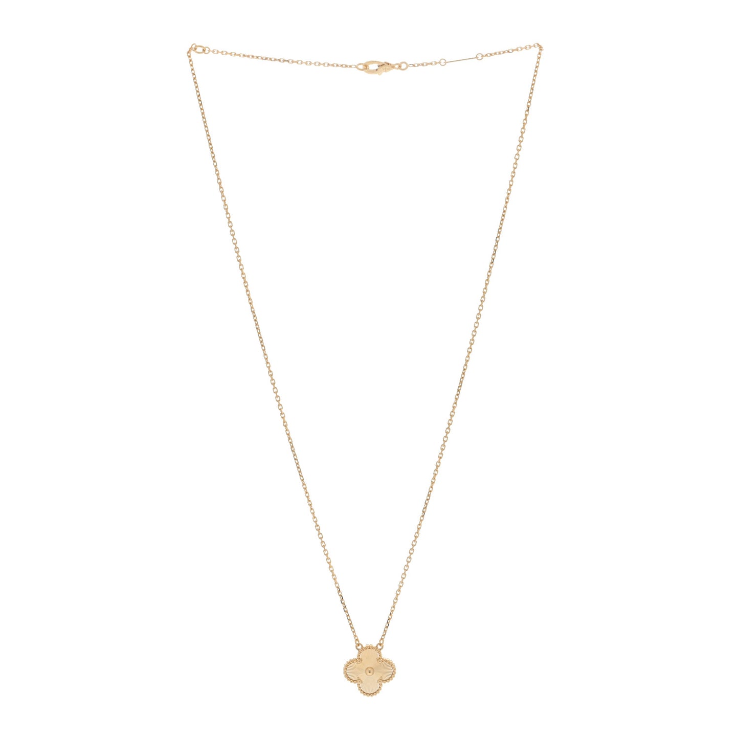 18K Yellow Gold Guilloche Vintage Alhambra Pendant Necklace