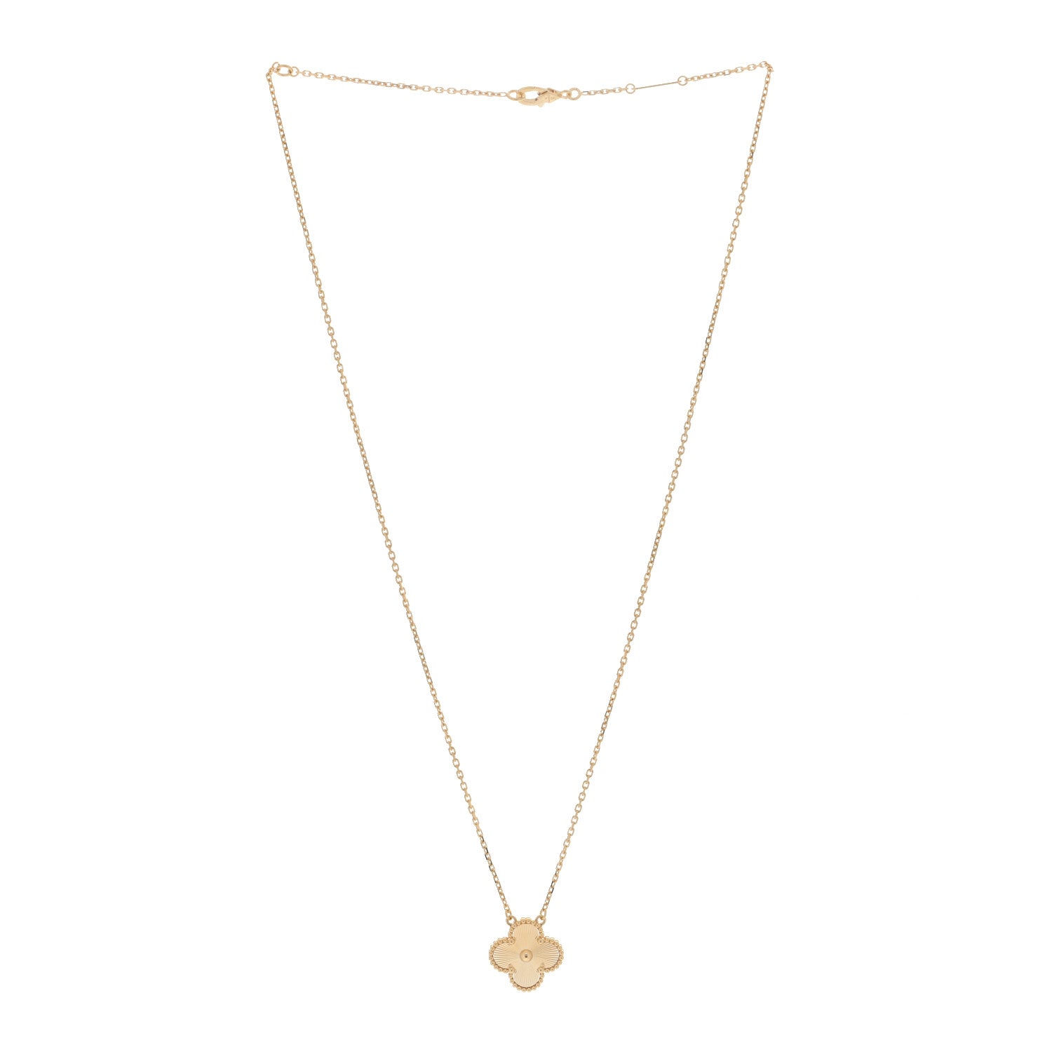 Van Cleef & Arpels 18K Yellow Gold Guilloche Vintage Alhambra Pendant Necklace 2 of 4