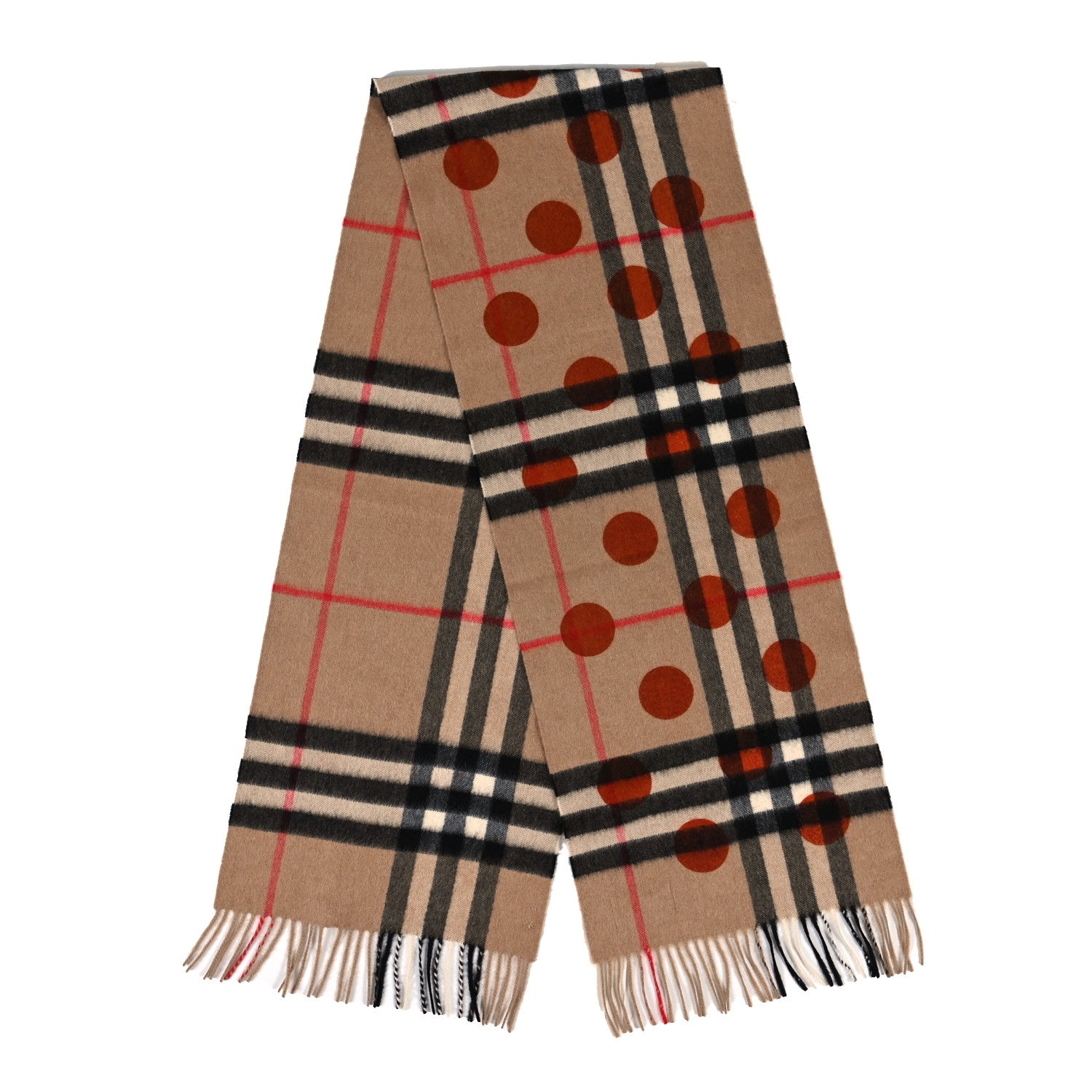 Burberry Cashmere Giant Check Dot Print Scarf Camel Burnt Orange 2 of 3