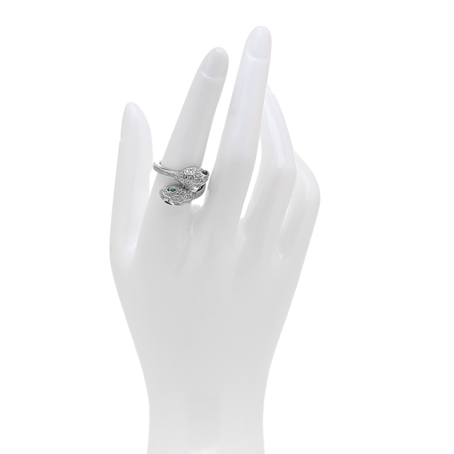 Bulgari 18K White Gold Diamond Emerald Serpenti Seduttori Two Head Ring 55 7.25 2 of 6