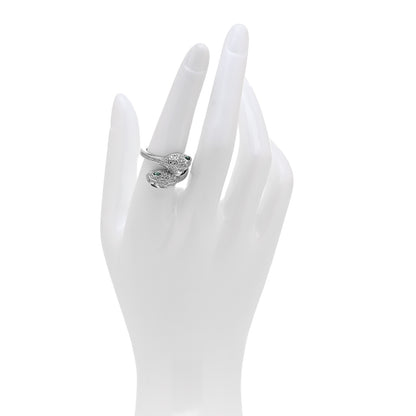 Bulgari 18K White Gold Diamond Emerald Serpenti Seduttori Two Head Ring 55 7.25 2 of 6