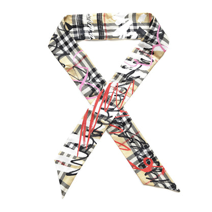 Burberry Silk Vintage Check Scribble Print Skinny Scarf Archive Beige 1 of 3
