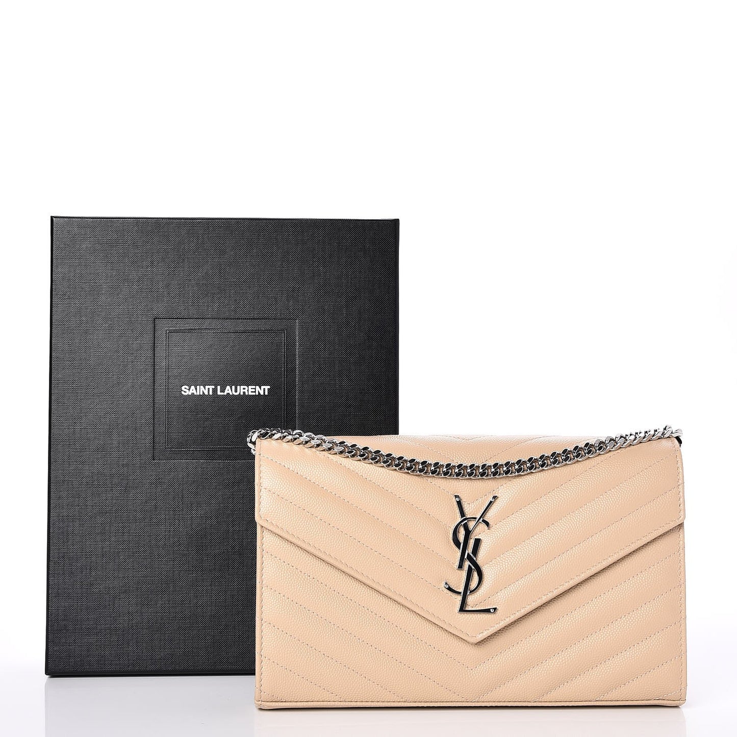 Grain De Poudre Matelasse Chevron Monogram Chain Wallet Nude Powder