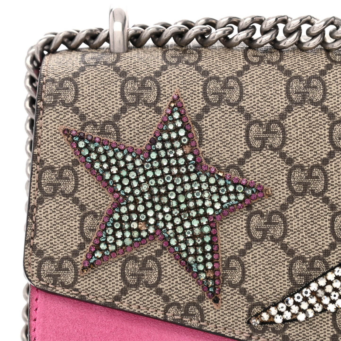 GG Supreme Monogram Suede Pierced Heart Embroidered Medium Dionysus Shoulder Bag Beige Ebony Pink Tropical Flower
