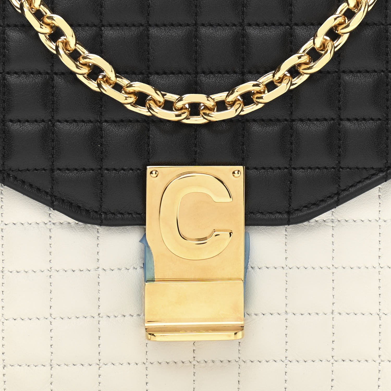 Celine Calfskin Quilted Medium C Bag Black White 10 of 12