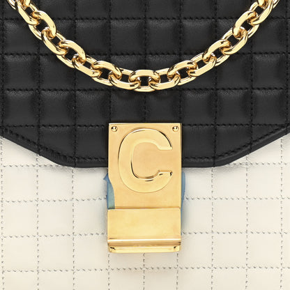 Celine Calfskin Quilted Medium C Bag Black White 10 of 12