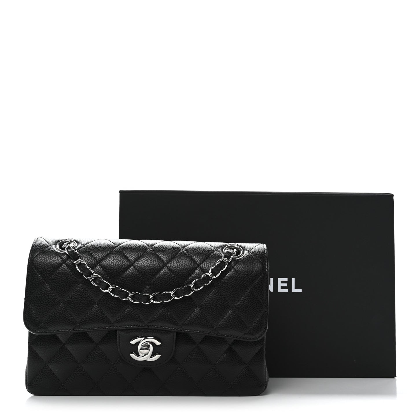 Caviar Quilted Small Double Flap Black Black