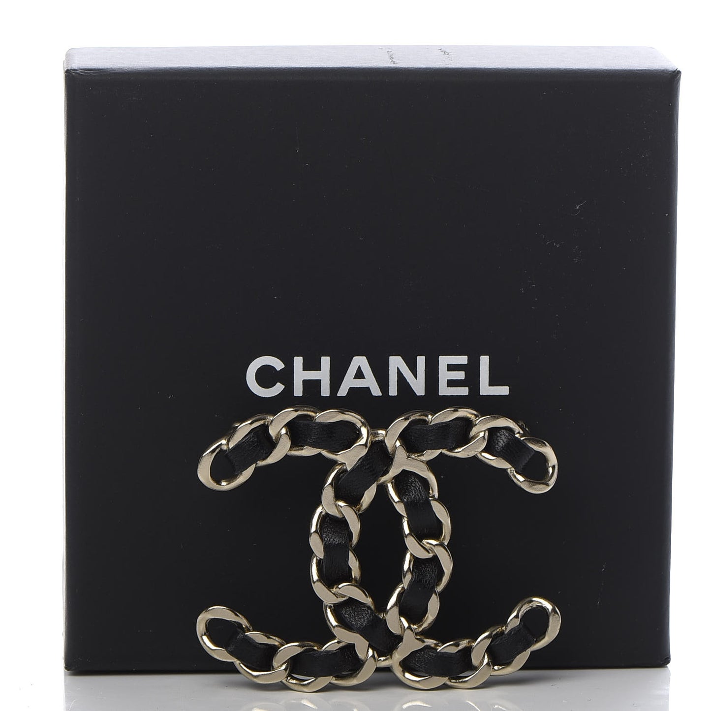 Lambskin Chain CC Brooch Black Gold