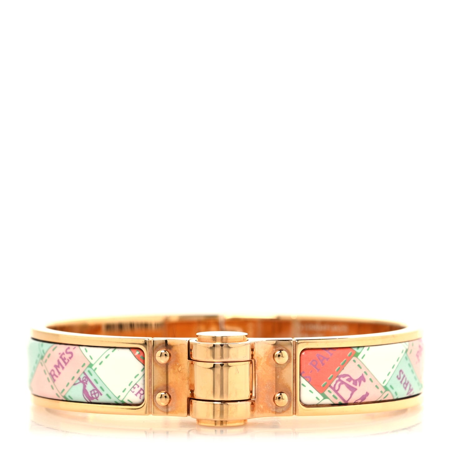 Enamel Printed Narrow Bolduc Au Carre Hinged Bracelet S Cassatta