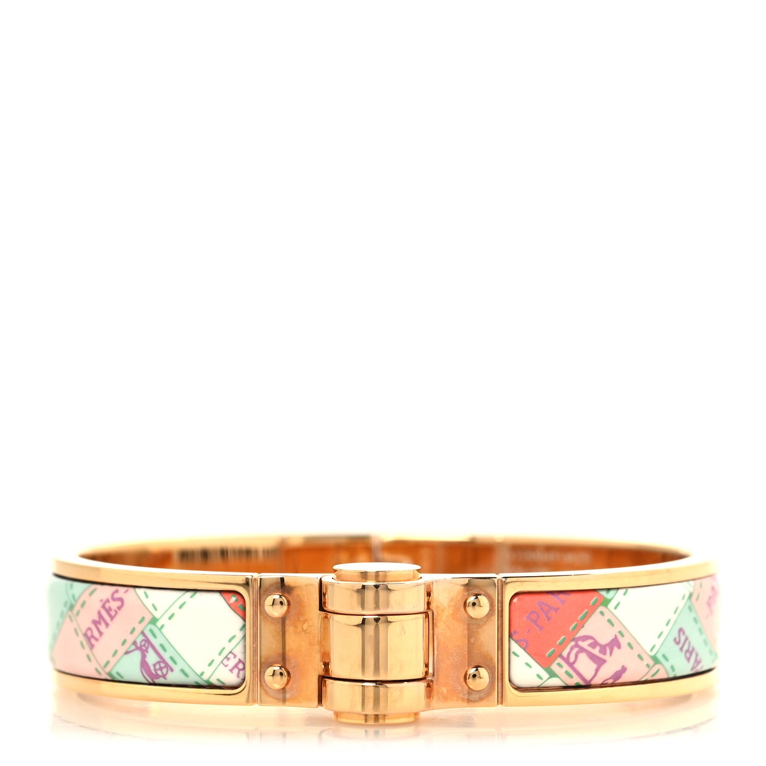 Hermes Enamel Printed Narrow Bolduc Au Carre Hinged Bracelet S Cassatta 1 of 4