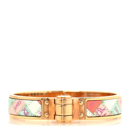 Hermes Enamel Printed Narrow Bolduc Au Carre Hinged Bracelet S Cassatta 1 of 4