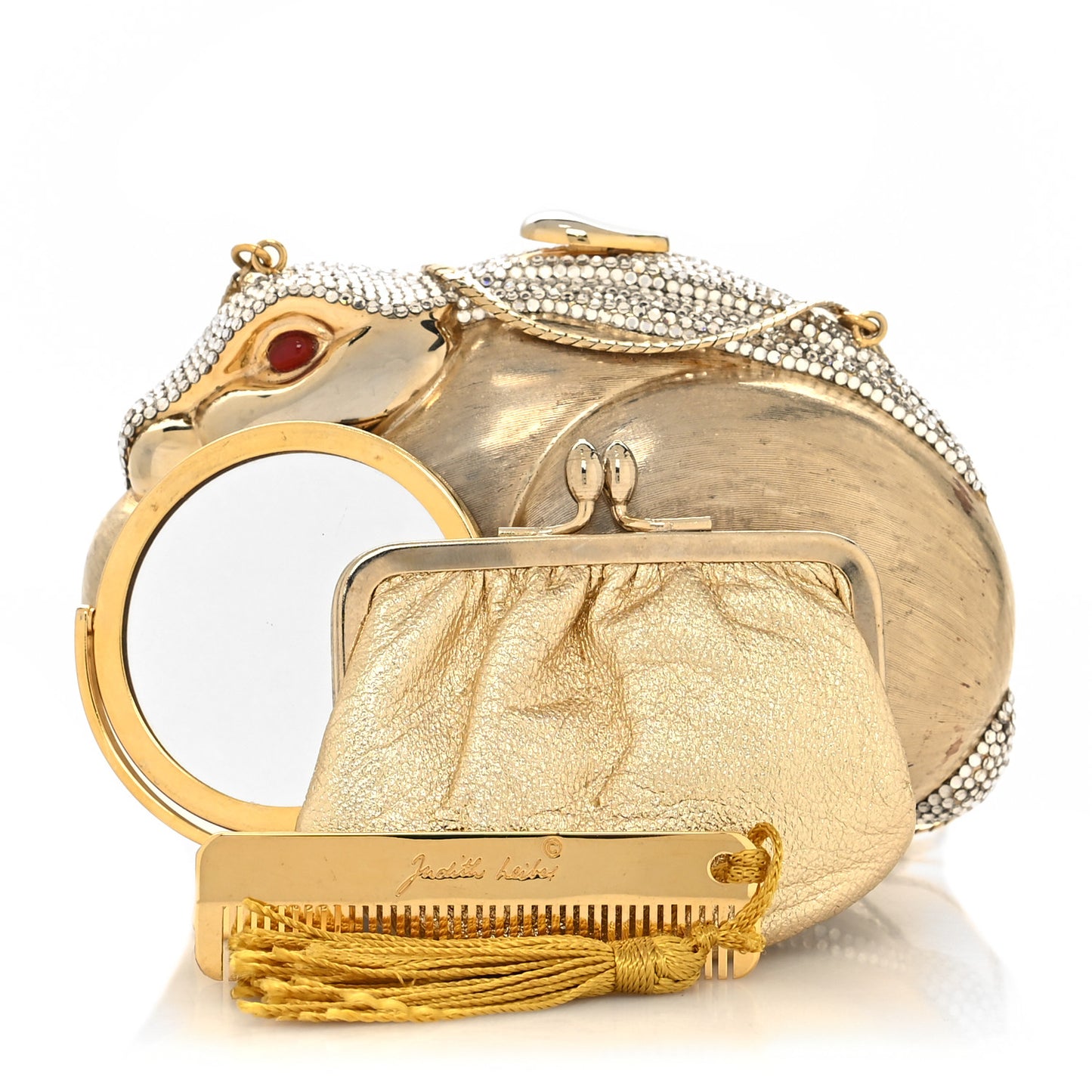 Crystal Rabbit Minaudiere Case Gold Gold