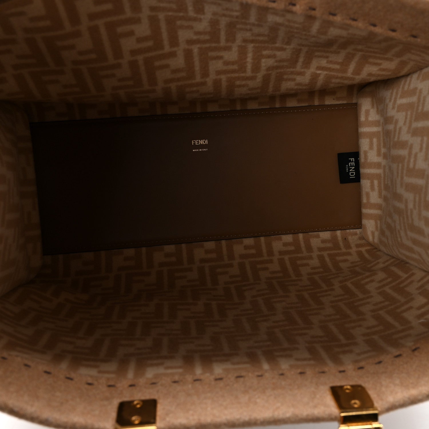 Fendi Flannel Vitello King Wool Plexiglass FF Logo Embroidered Medium Fendi Sunshine Shopper Tote Brown 5 of 9