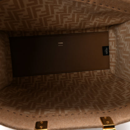 Fendi Flannel Vitello King Wool Plexiglass FF Logo Embroidered Medium Fendi Sunshine Shopper Tote Brown 5 of 9
