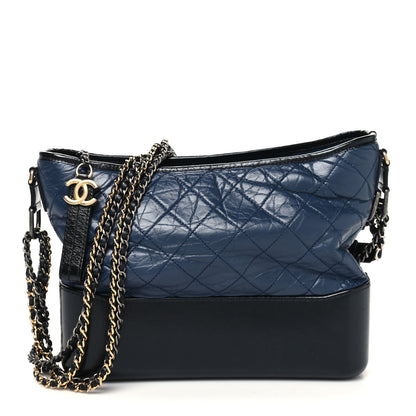 Chanel Aged Calfskin Quilted Medium Gabrielle Hobo Navy Black 1 of 14