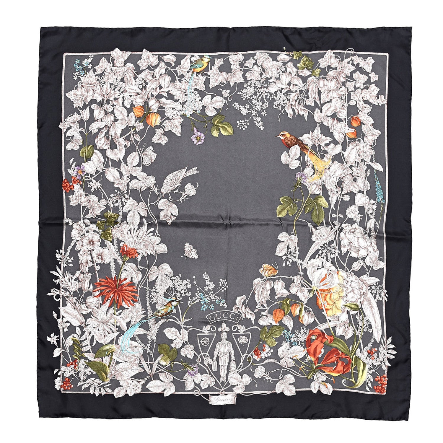 Gucci Silk Twill Wondergardenia Square Scarf Anthracite 1 of 4