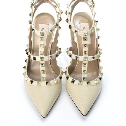 Valentino Garavani Pebbled Calfskin Rockstud Ankle Strap Pumps 36 Ivory 6 of 11