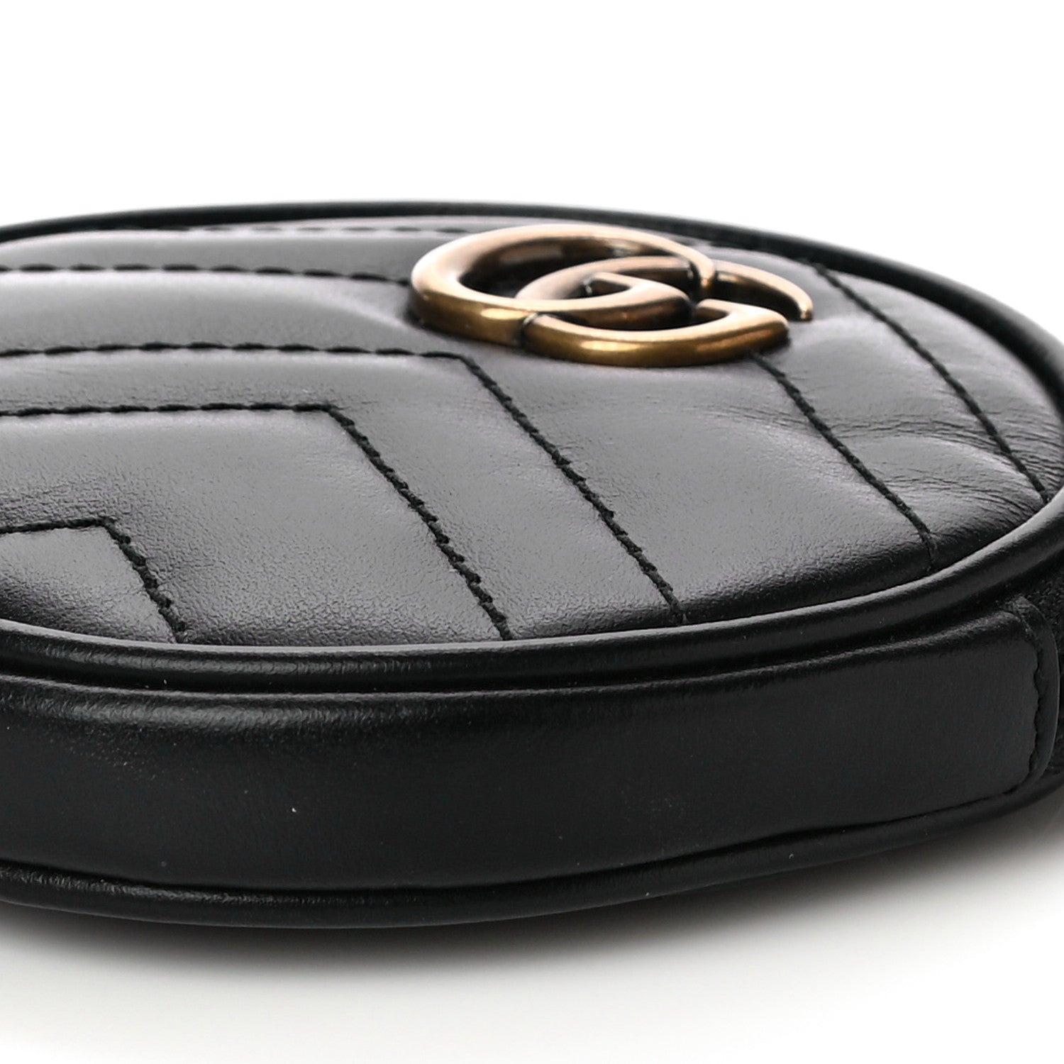 Gucci Calfskin Matelasse GG Marmont Round Coin Purse Black 10 of 13