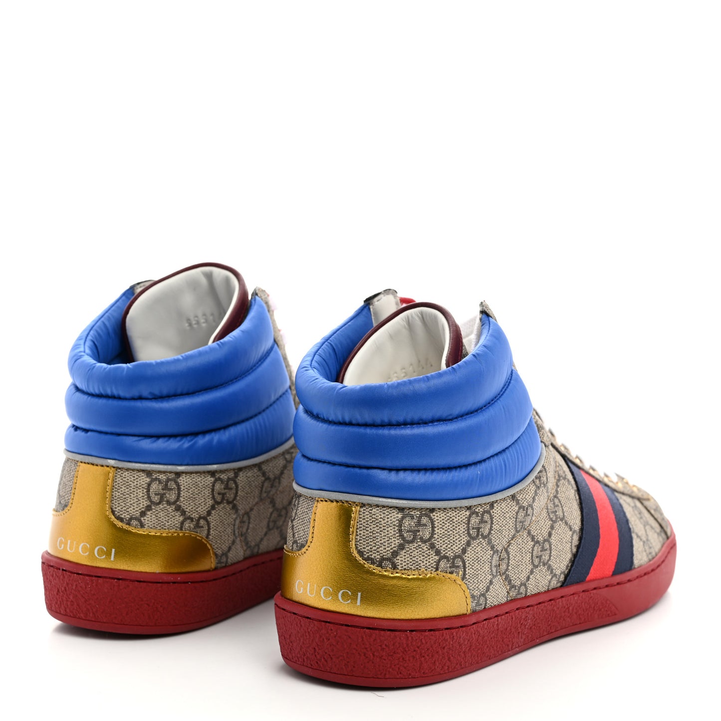 GG Supreme Monogram Nylon Mens Ace High Top Sneakers 8 Beige Red Blue