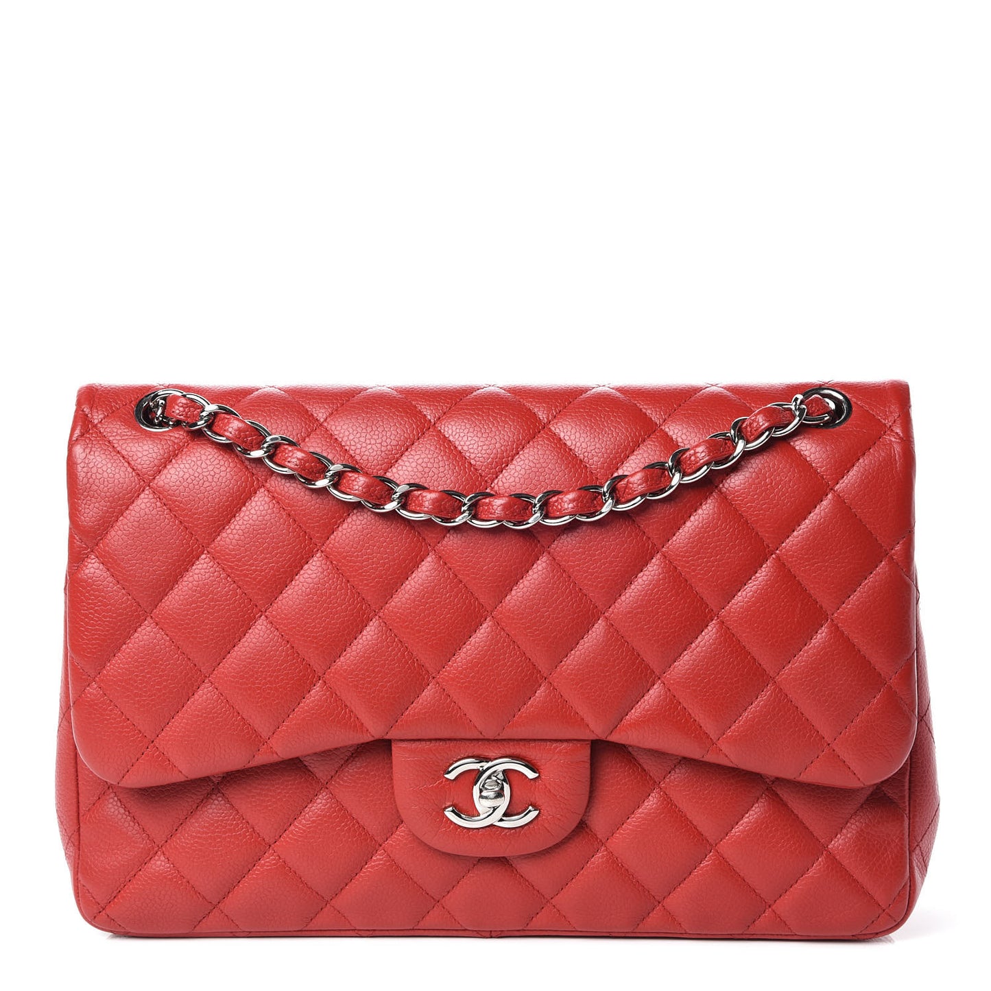 Caviar Quilted Jumbo Double Flap Red