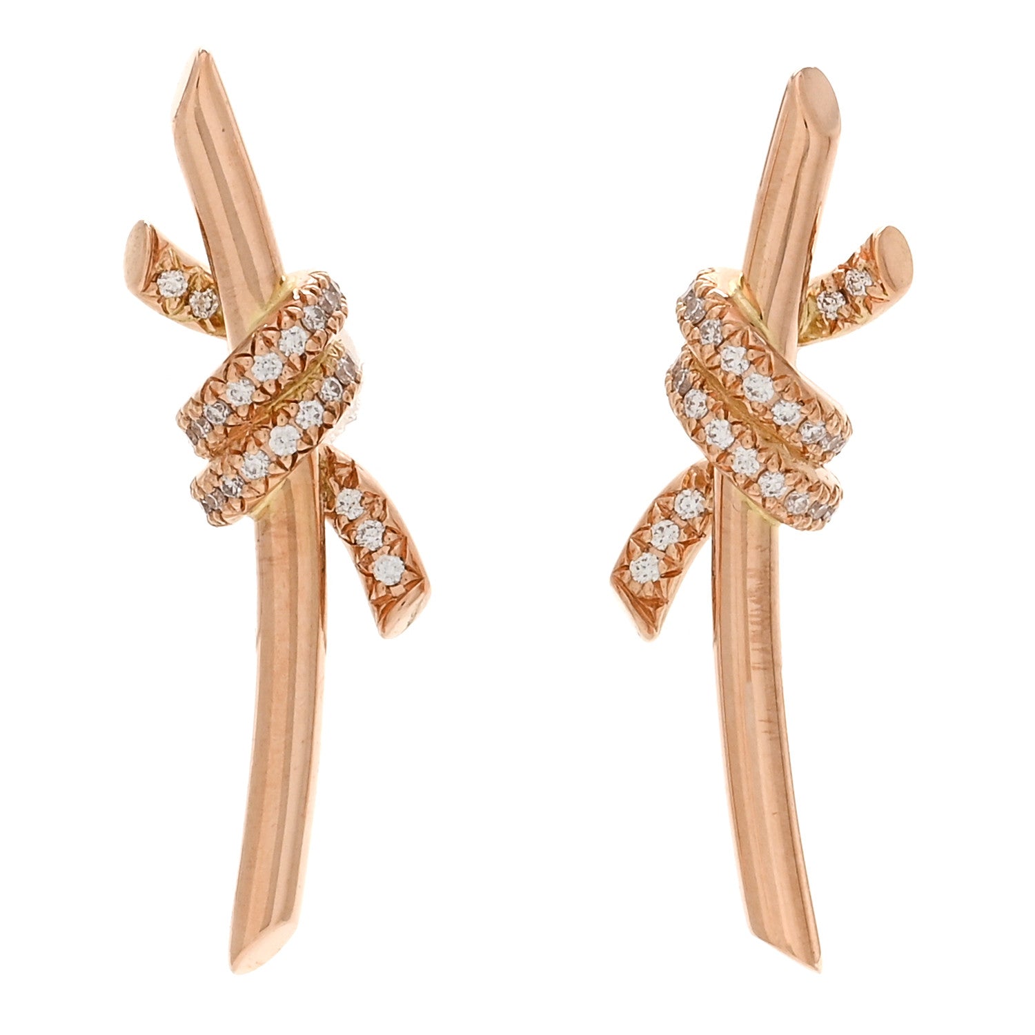 Tiffany 18K Rose Gold Diamond Tiffany Knot Earrings 1 of 5