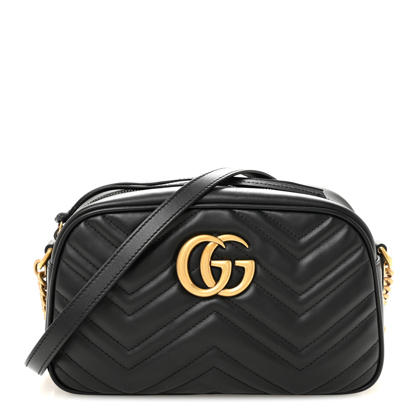 Calfskin Matelasse Small GG Marmont Chain Shoulder Bag Black