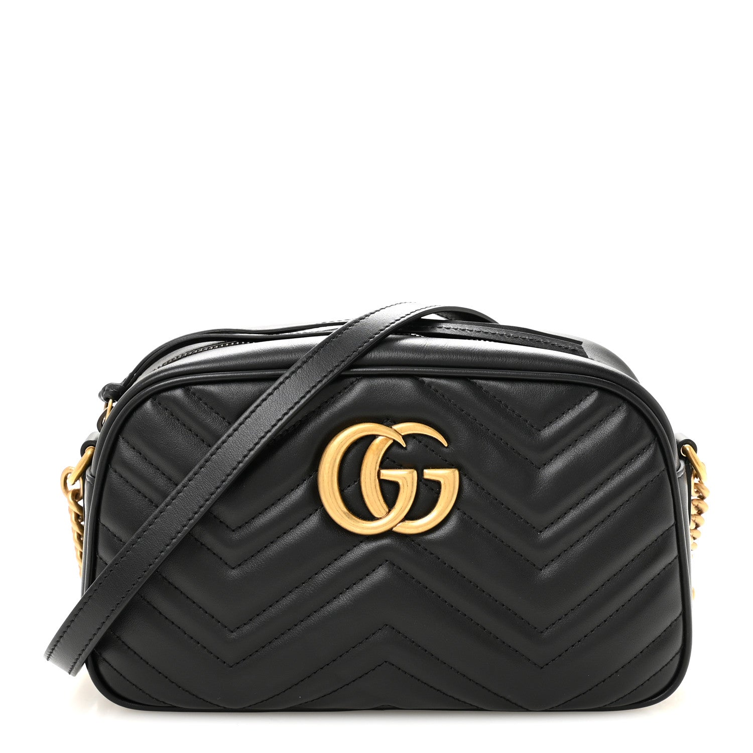 Gucci Calfskin Matelasse Small GG Marmont Chain Shoulder Bag Black 1 of 10