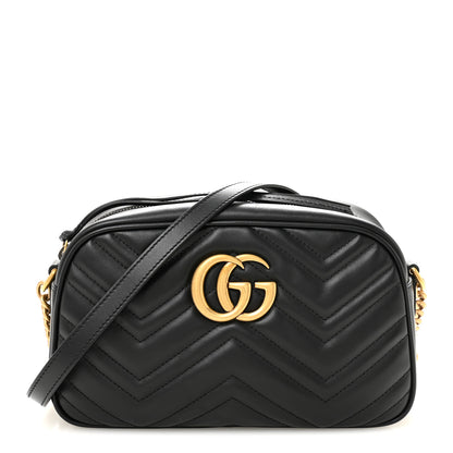 Gucci Calfskin Matelasse Small GG Marmont Chain Shoulder Bag Black 1 of 10