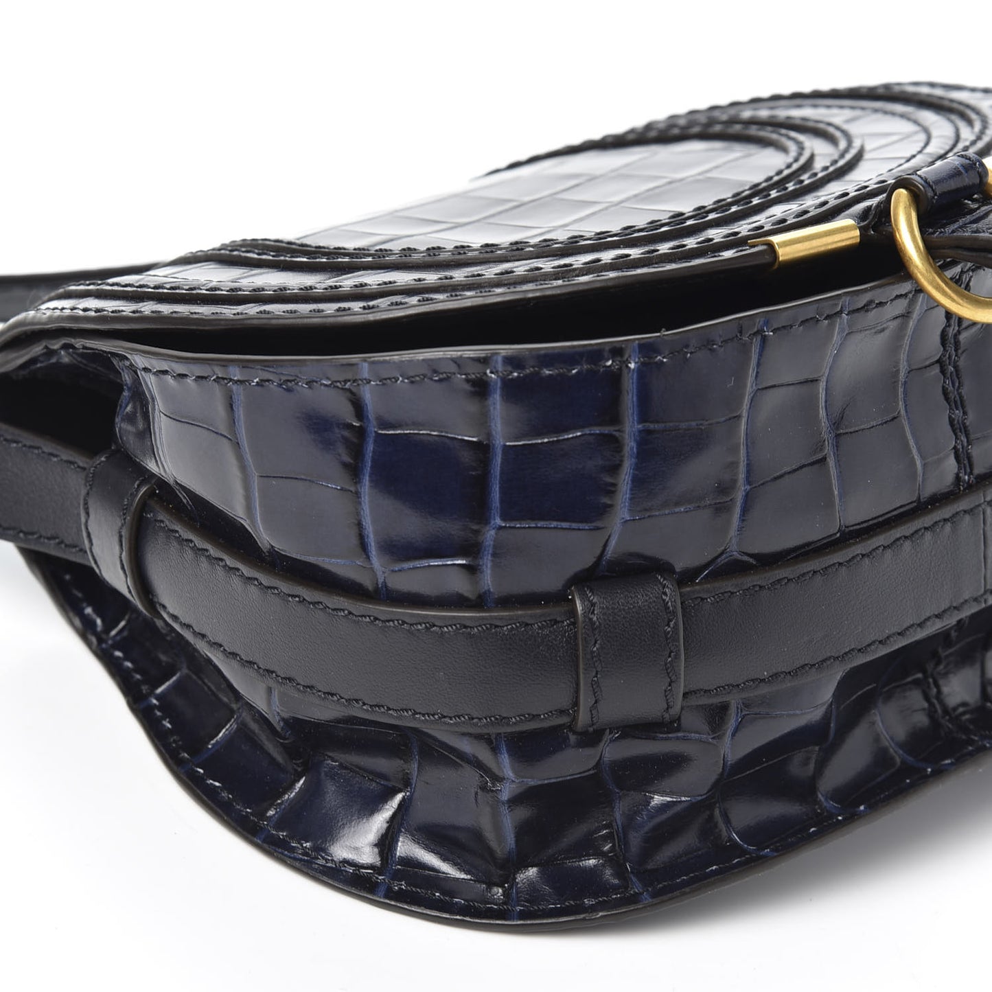Crocodile Embossed Calfskin Mini Marcie Round Crossbody Bag Full Blue