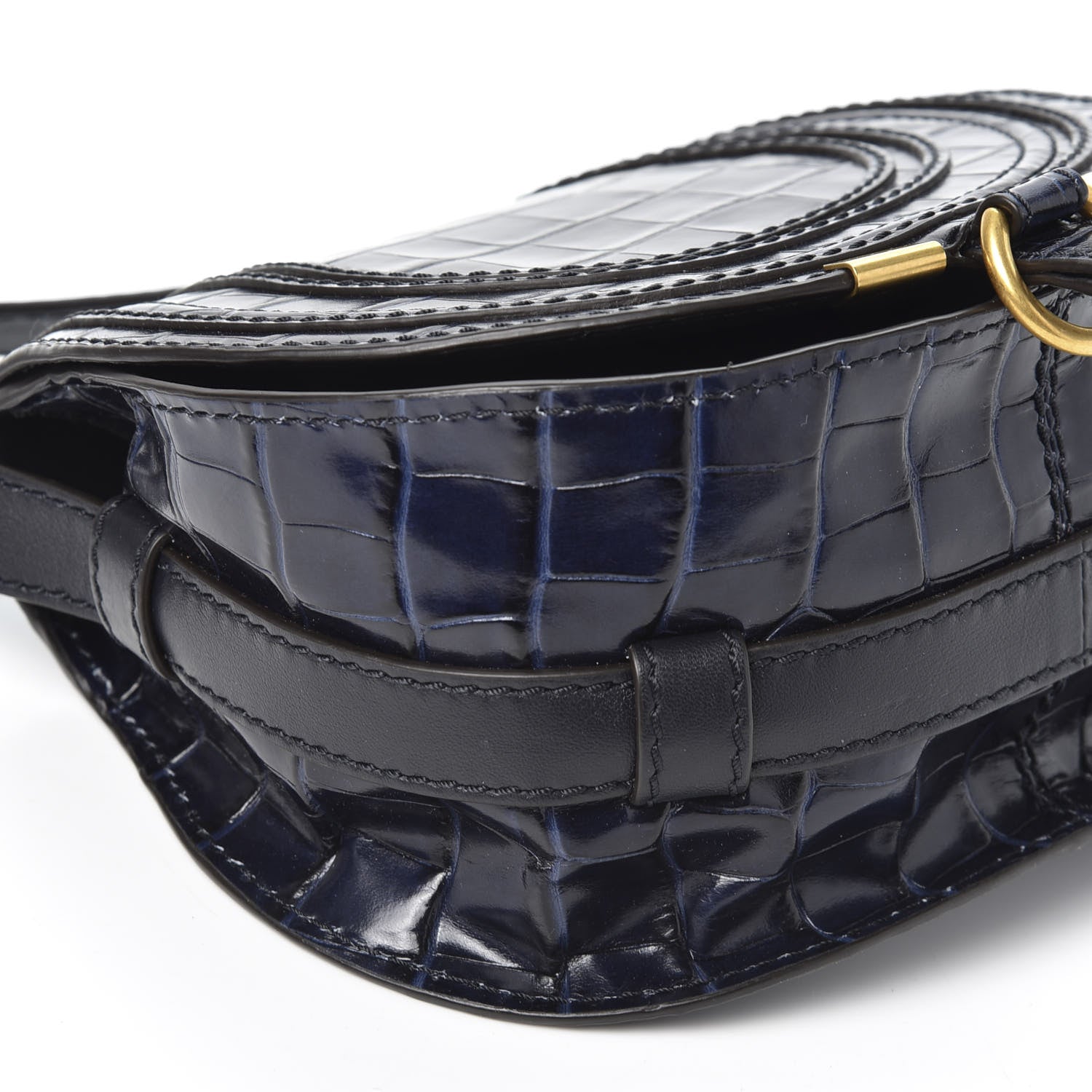 Chloe Crocodile Embossed Calfskin Mini Marcie Round Crossbody Bag Full Blue 5 of 9