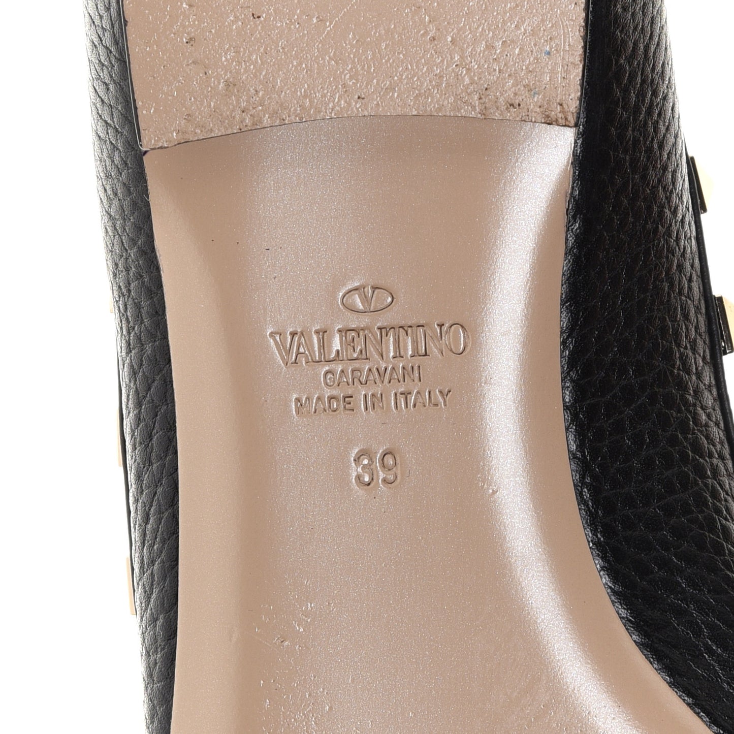Pebbled Calfskin Rockstud Ballerina Flats 39 Black