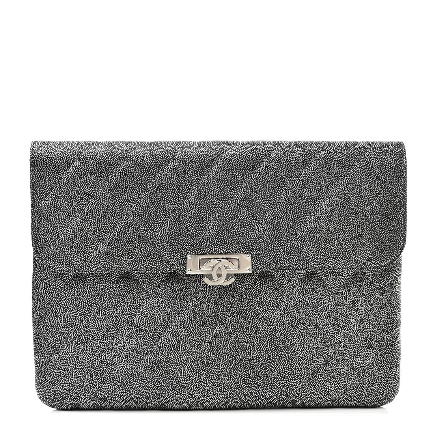 Chanel Metallic Caviar Quilted Medium Golden Class Pouch Silver 1 of 9