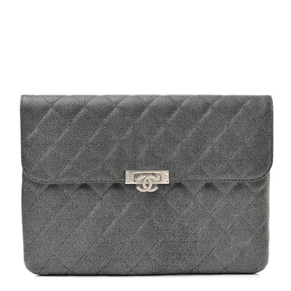 Chanel Metallic Caviar Quilted Medium Golden Class Pouch Silver 1 of 9